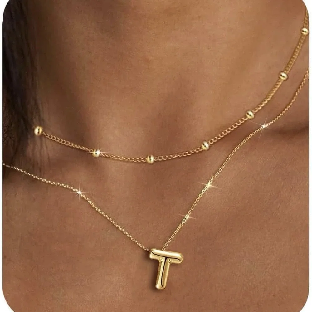 Gold Initial Necklaces Gift For Gilr Womens With Letters T jewelry Birthday Gift
